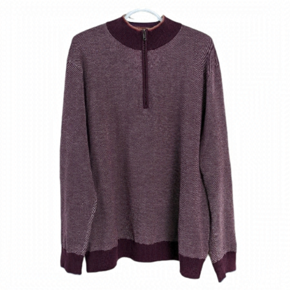 Robert Graham 1/4 zip burgundy striped sweater rainbow stand collar XXL